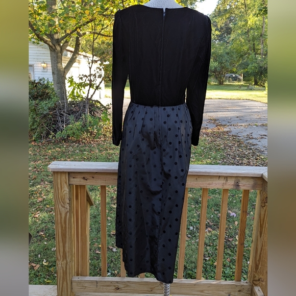 Vintage 80s Lanz Black Velvet Taffeta Polka Dot Dress - Picture 3 of 8